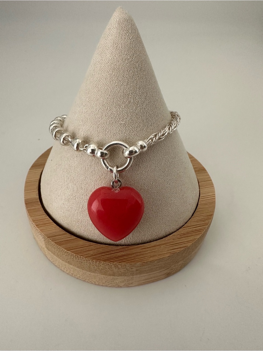 Silver Bracelet with Red Heart Charm